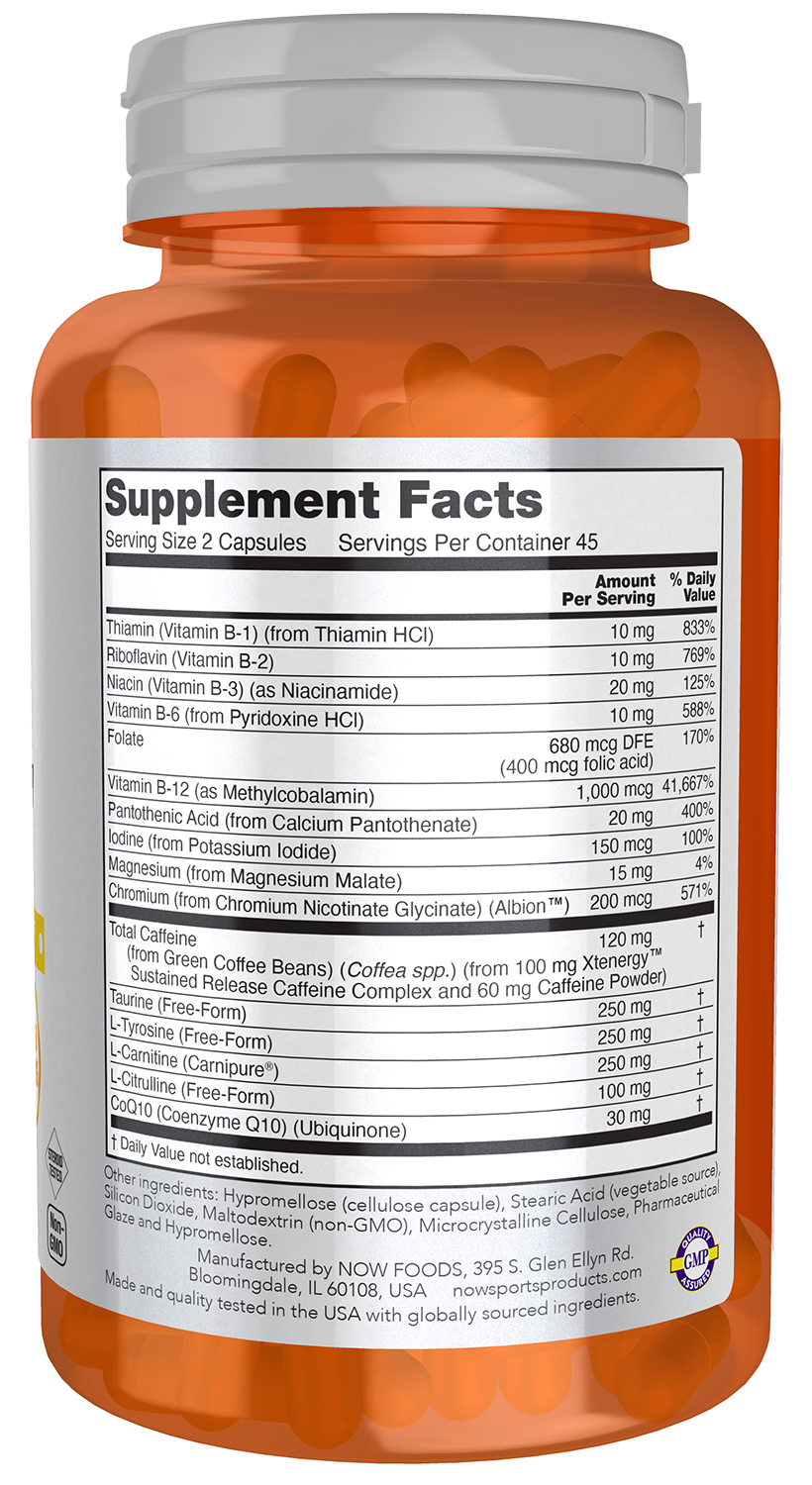 NOW Sports, Sustained Energy, Sustained Release Caffeine, 90 Veg Caps