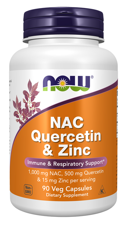 NOW Supplements, NAC Quercetin and Zinc, Respiratory Support*, 90 Veg Caps