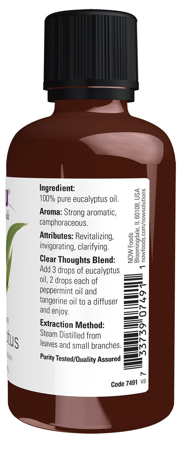 NOW Essential Oils, Eucalyptus Oil, Undiluted, Steam Distilled, 2 fl. oz