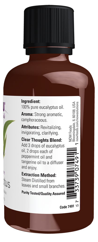 NOW Essential Oils, Eucalyptus Oil, Undiluted, Steam Distilled, 2 fl. oz