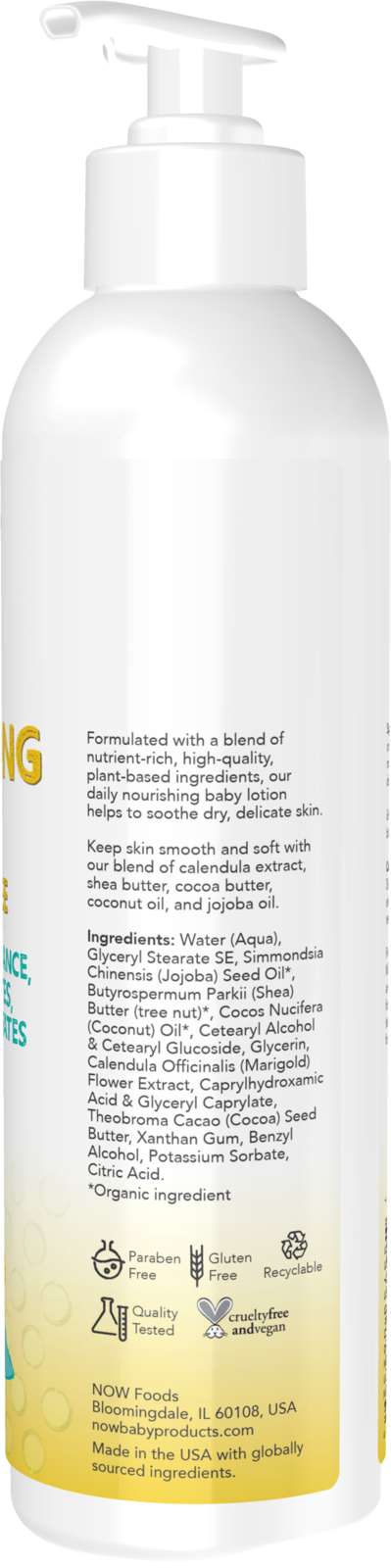 NOW Baby, Nourishing Baby Lotion, Fragrance Free, Paraben Free, 8 Fluid Ounces