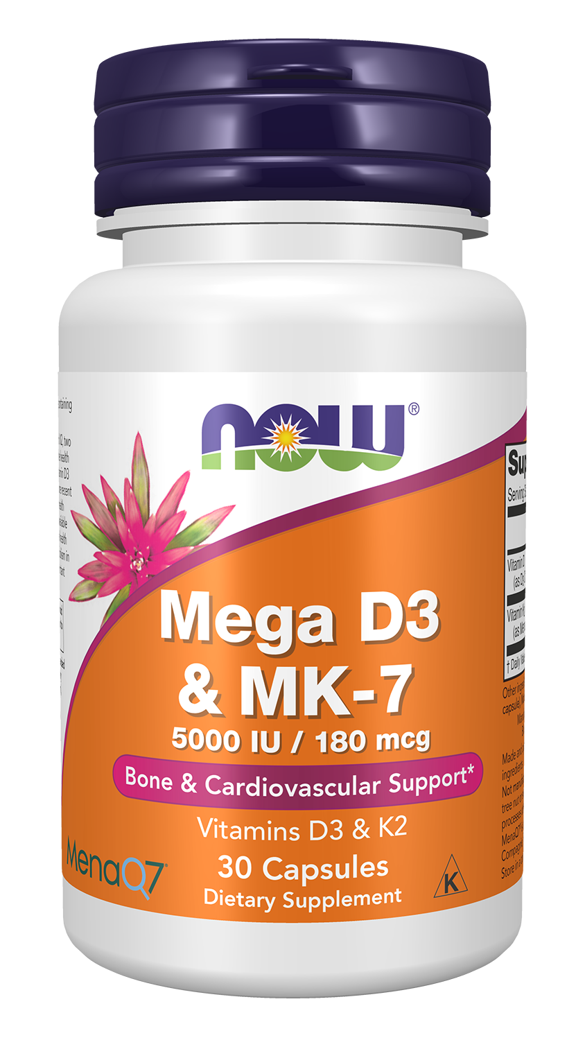 NOW Supplements, Mega D-3 & MK-7, 5000 IU / 180 mcg, 30 Caps
