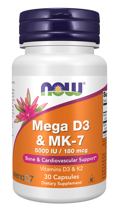 NOW Supplements, Mega D-3 & MK-7, 5000 IU / 180 mcg, 30 Caps