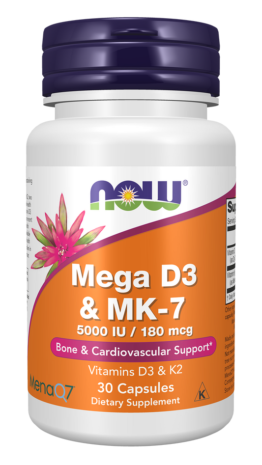 NOW Supplements, Mega D-3 & MK-7, 5000 IU / 180 mcg, 30 Caps