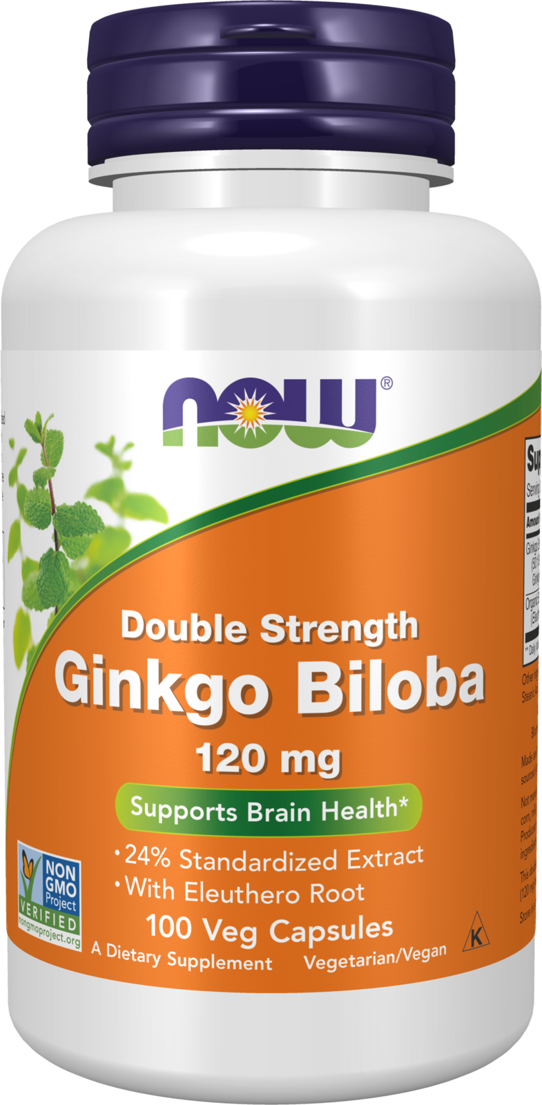 NOW Supplements, Ginkgo Biloba 120 mg, Double Strength, 100 Veg Caps
