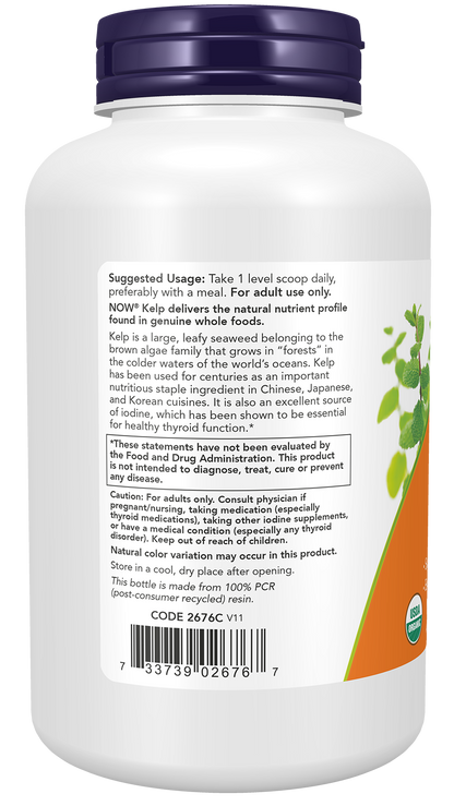 NOW Supplements, Kelp Powder, Certified Organic, Super Green, 8-oz