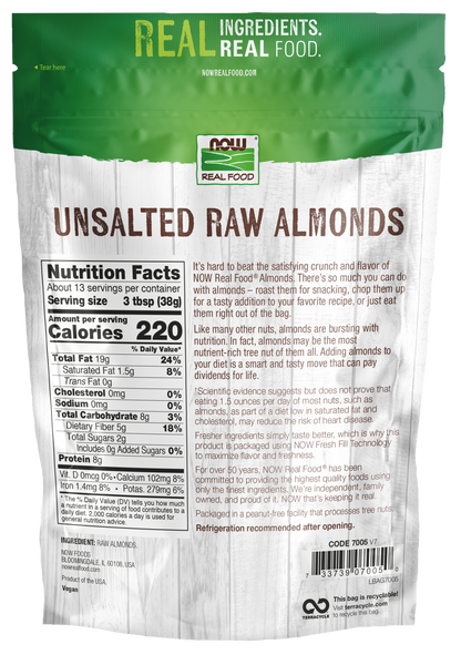 NOW Foods, Almonds, Raw and Unsalted, Protein & Fiber, 16 oz