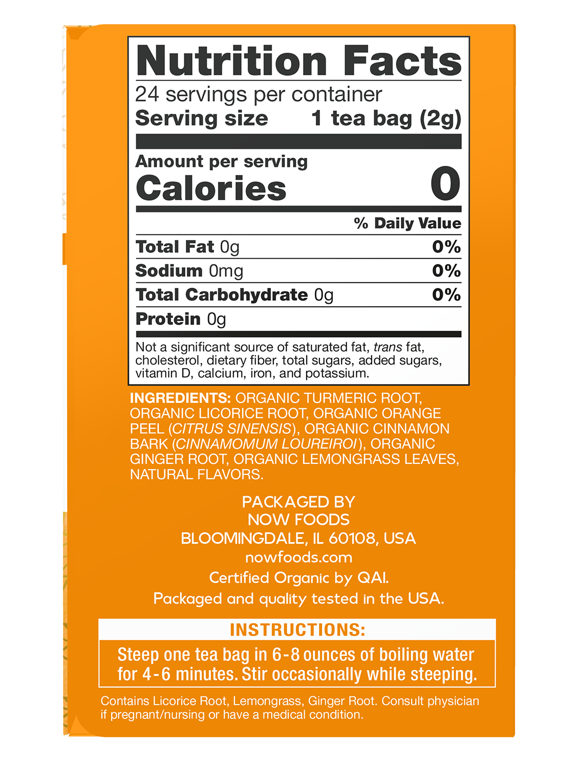 NOW Give a Tea® Organic Turmeric Ginger, Caffeine-Free, 24 bags