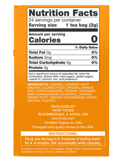 NOW Give a Tea® Organic Turmeric Ginger, Caffeine-Free, 24 bags
