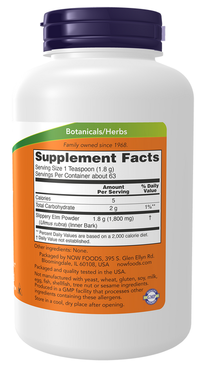 NOW Supplements, Slippery Elm Powder (Ulmus rubra), Herbal Supplement, 4-oz