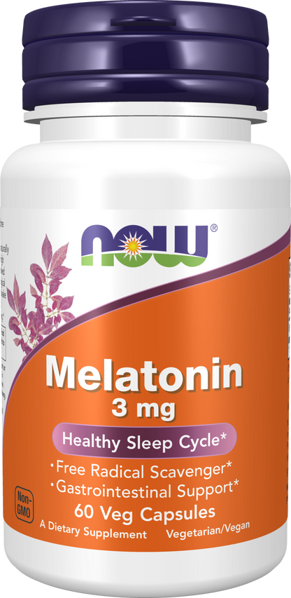 NOW Supplements, Melatonin 3 mg, Healthy Sleep Cycle*, 60 Veg Caps
