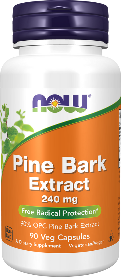 NOW Supplements, Pine Bark Extract 240 mg, 90% OPC Pine Bark, 90 Veg Caps