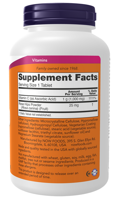 NOW Supplements, Vitamin C-1,000 w/ Rose Hips, Sustained Release, 250 Tabs