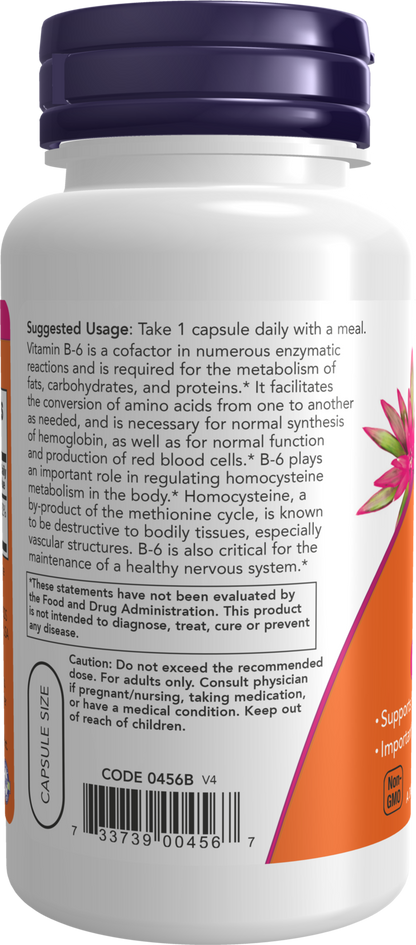 NOW Supplements, Vitamin B-6 (Pyridoxine HCl) 100 mg, 100 Veg Caps