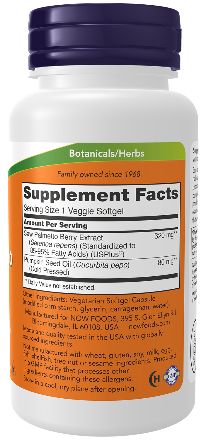 NOW Supplements, Saw Palmetto Extract 320 mg, Pumpkin Seed Oil, 90 Softgels