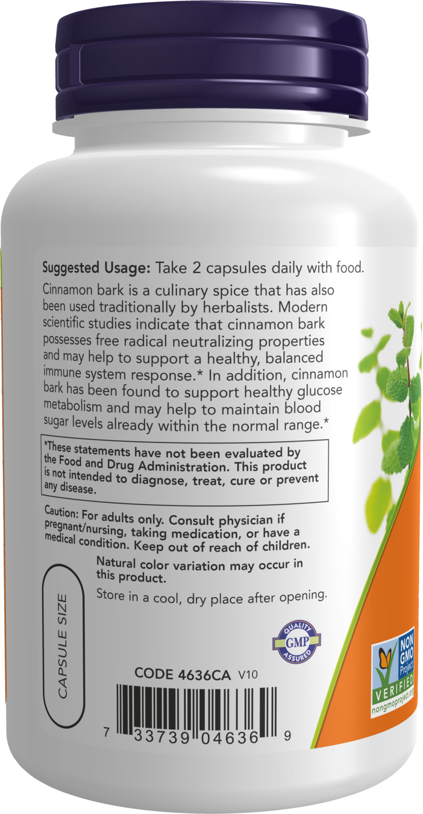 NOW Supplements, Cinnamon Bark 600 mg, 120 Veg Caps