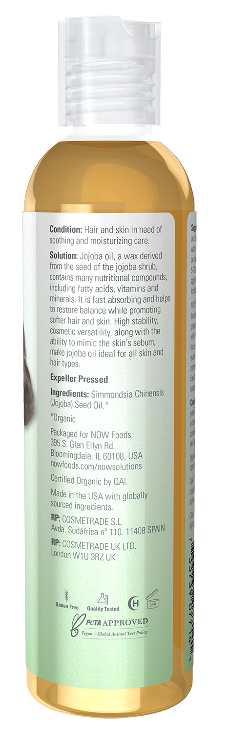 NOW Solutions, Organic Jojoba Oil, Moisturizing Multi-Purpose, 8 fl. oz