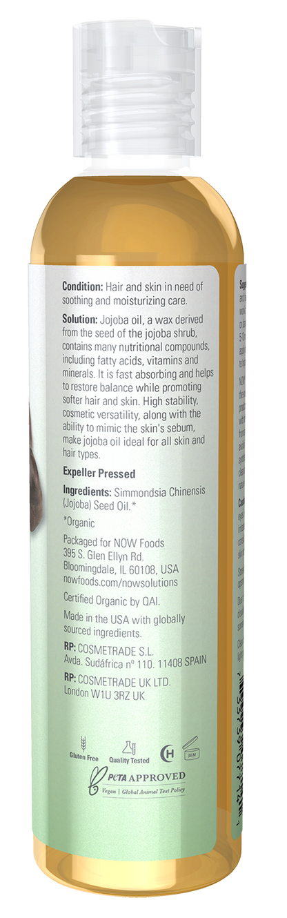 NOW Solutions, Organic Jojoba Oil, Moisturizing Multi-Purpose, 8 fl. oz