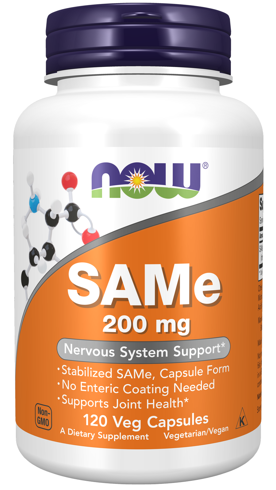 NOW Supplements, SAMe 200 mg, Nervous System Support*, 120 Veg Caps