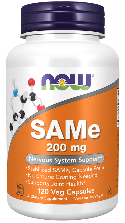 NOW Supplements, SAMe 200 mg, Nervous System Support*, 120 Veg Caps