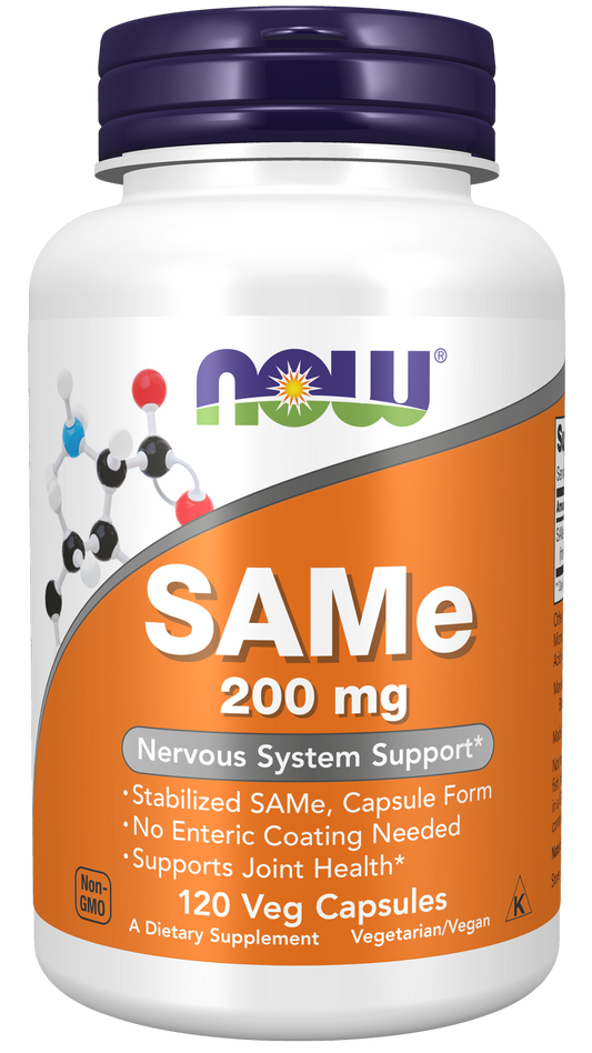NOW Supplements, SAMe 200 mg, Nervous System Support*, 120 Veg Caps