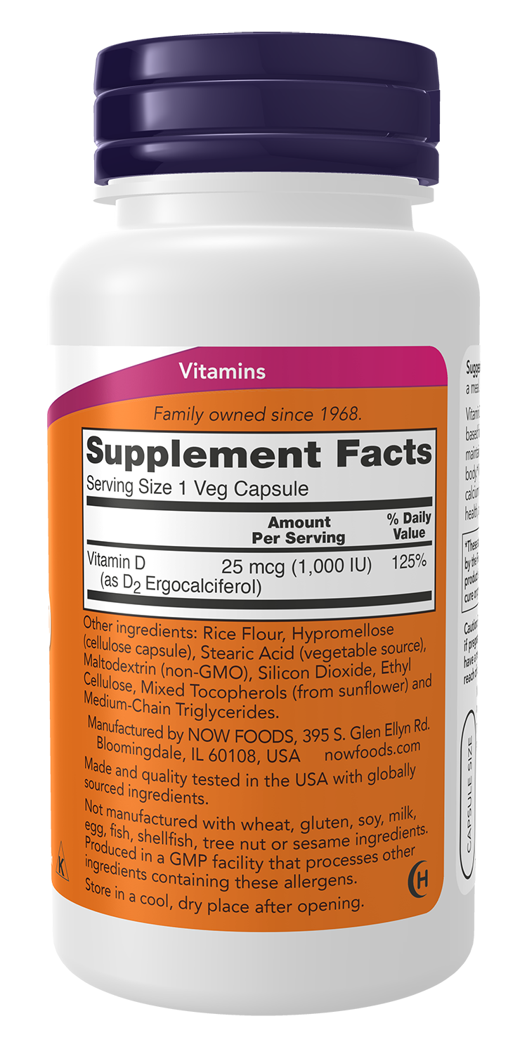 NOW Supplements, Vitamin D 1,000 IU Dry, Structural Support*, 120 Veg Caps