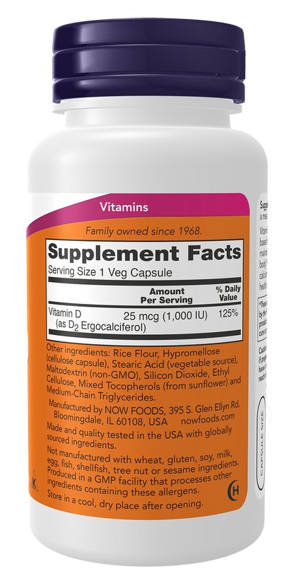 NOW Supplements, Vitamin D 1,000 IU Dry, Structural Support*, 120 Veg Caps