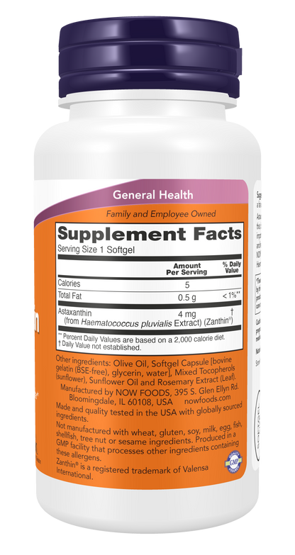 NOW Supplements, Astaxanthin 4 mg, Zanthin®, 90 Softgels
