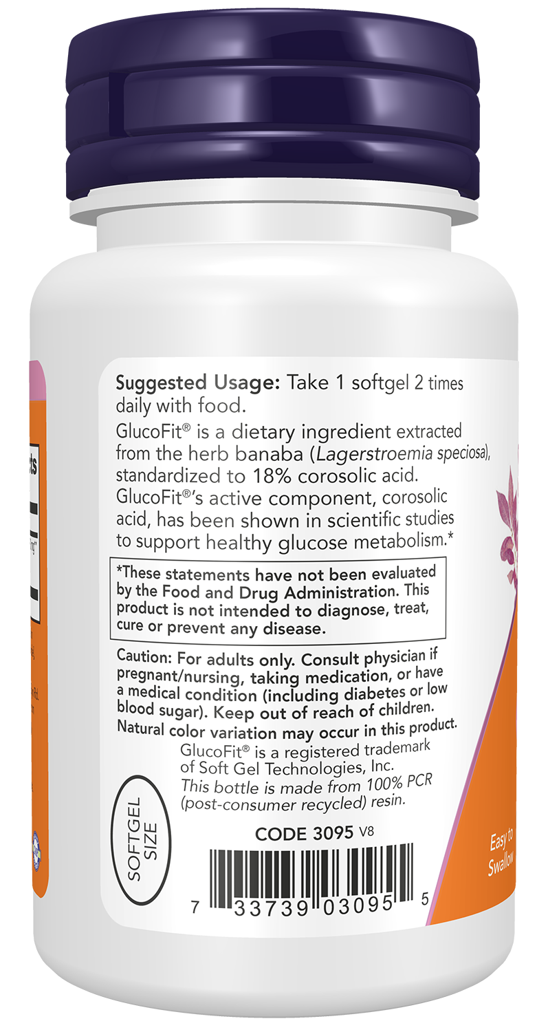 NOW Supplements, GlucoFit® with 18% Corosolic Acid, 60 Softgels