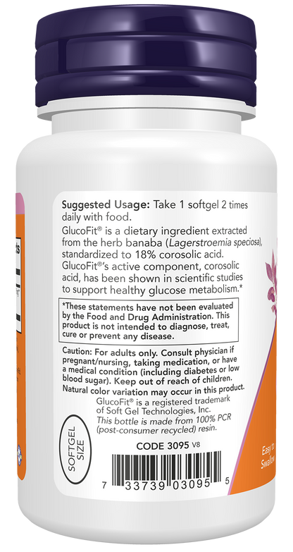 NOW Supplements, GlucoFit® with 18% Corosolic Acid, 60 Softgels