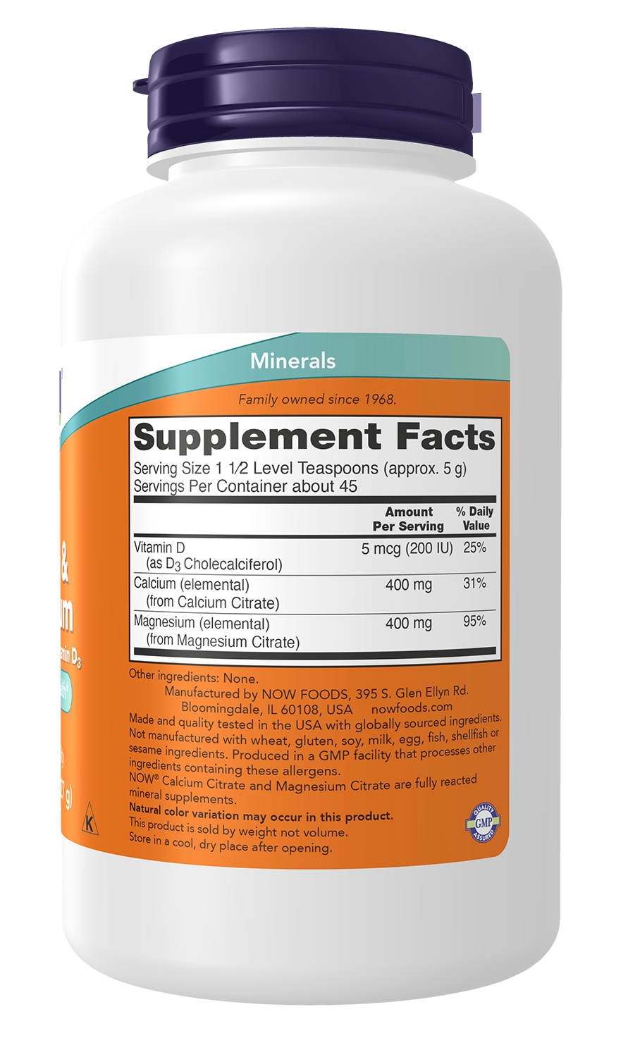 NOW Supplements, Calcium & Magnesium Citrate and D-3, Powder, 8 oz