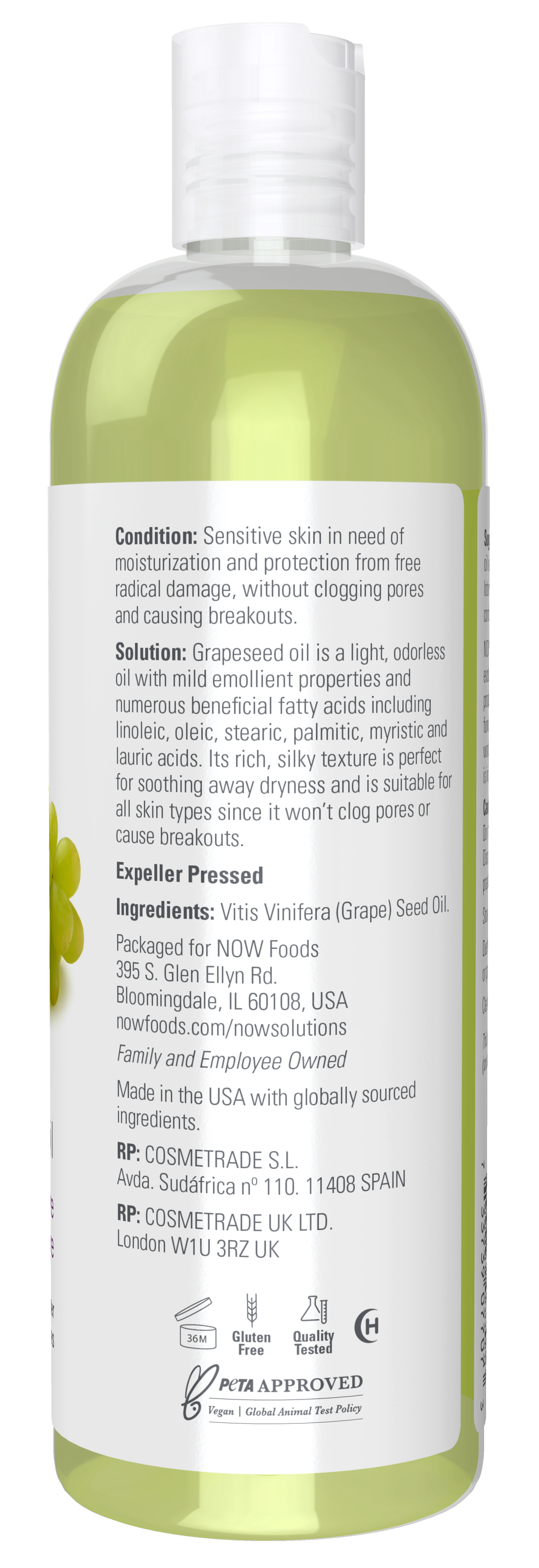 NOW Solutions, Grapeseed Oil, Sensitive Skin & All Skin Types, 16 fl. oz