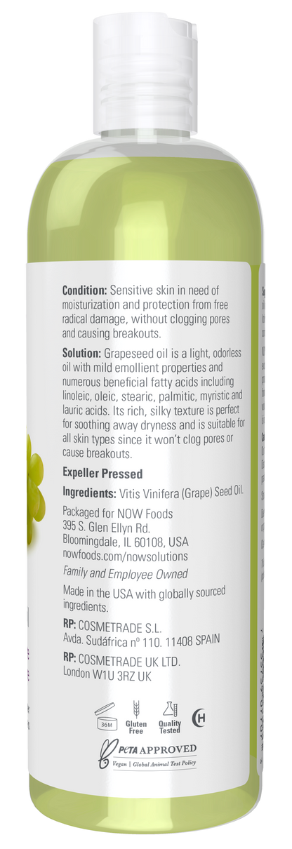NOW Solutions, Grapeseed Oil, Sensitive Skin & All Skin Types, 16 fl. oz