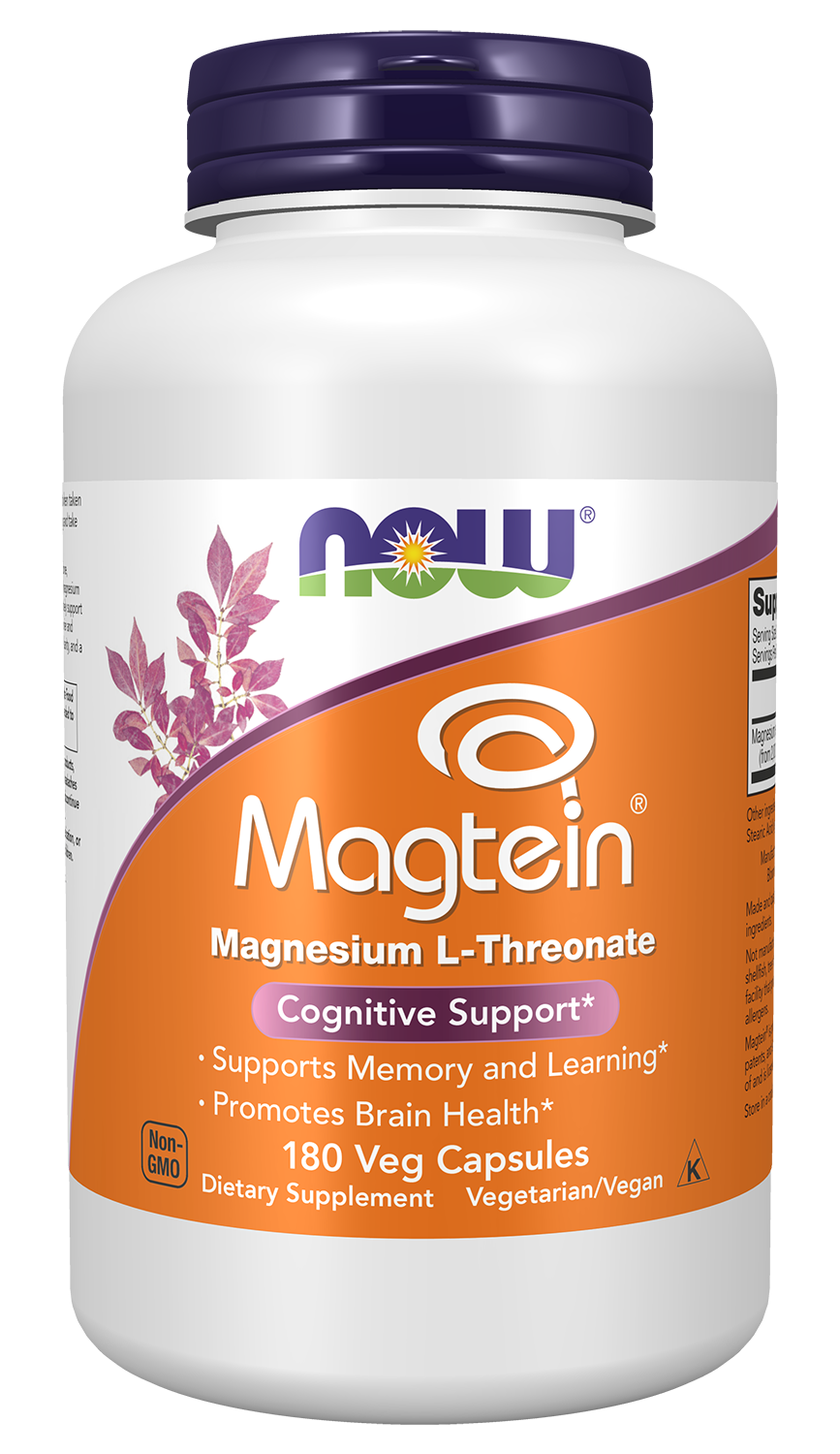 NOW Supplements, Magtein® with patented form of Magnesium, 180 Veg Caps