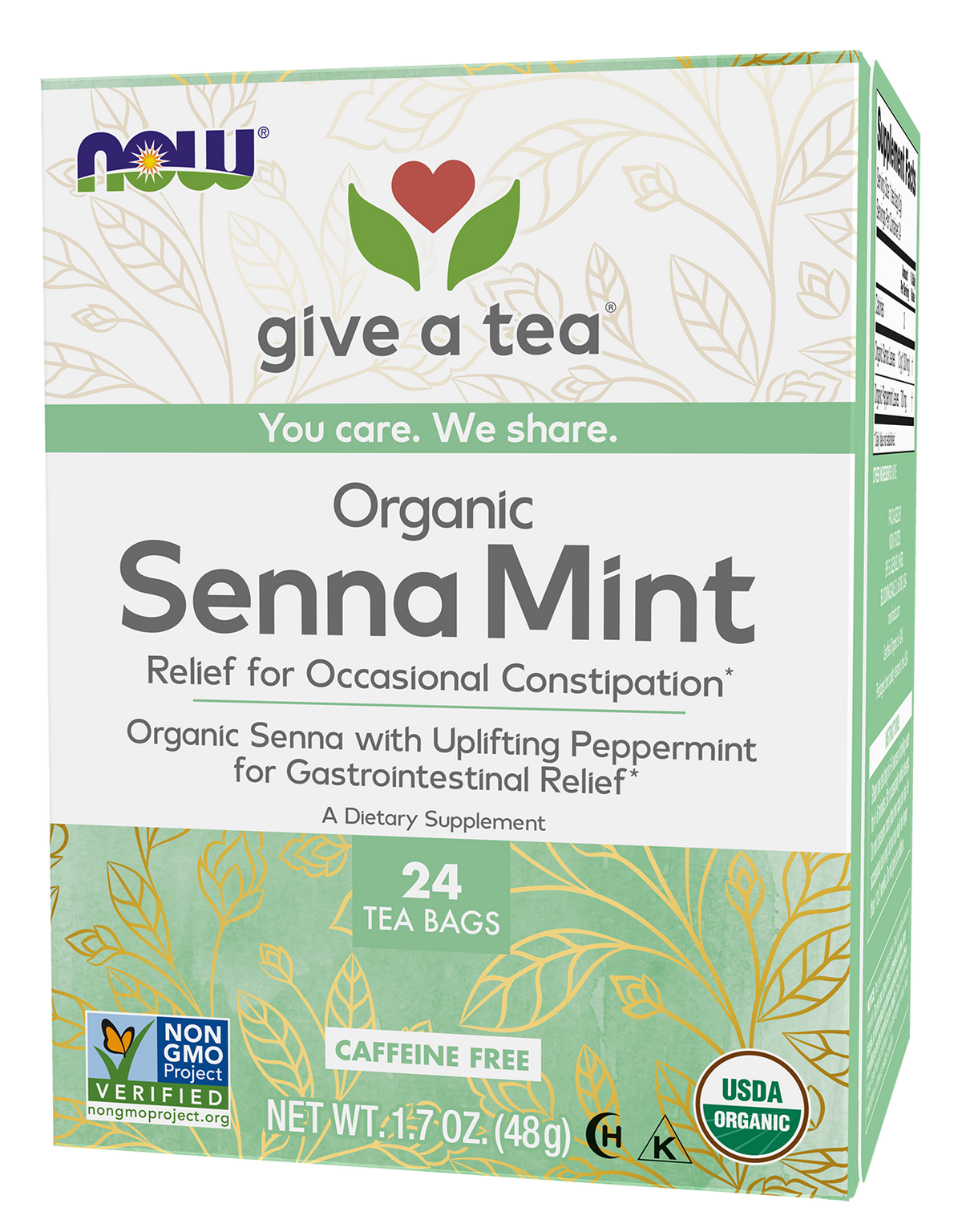NOW Give a Tea® Organic Senna Mint Tea, Occasional Constipation*, 24 bags