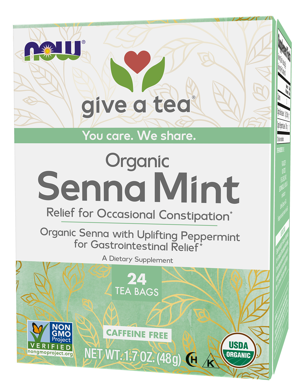 NOW Give a Tea® Organic Senna Mint Tea, Occasional Constipation*, 24 bags
