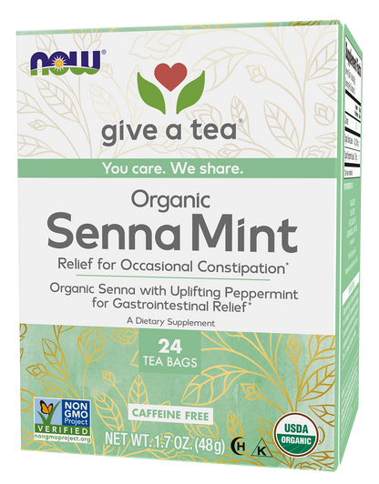 NOW Give a Tea® Organic Senna Mint Tea, Occasional Constipation*, 24 bags