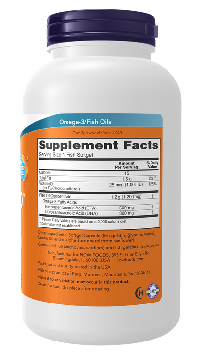 NOW Supplements, Ultra Omega 3-D™, Omega-3 Fish Oil, 180 Softgels