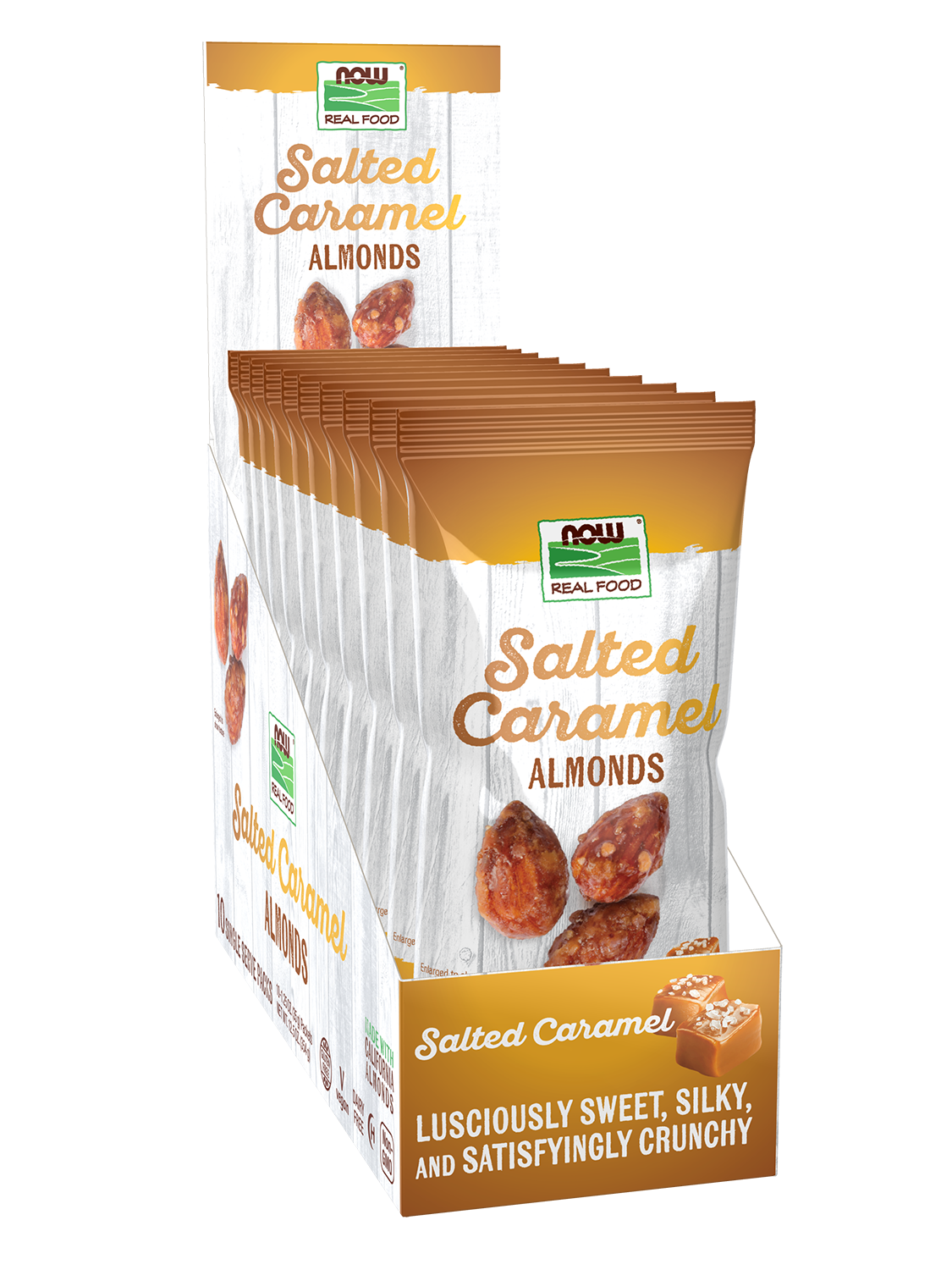 NOW Foods, Salted Caramel Almonds, Deliciously Sweet, 10 Single Packets