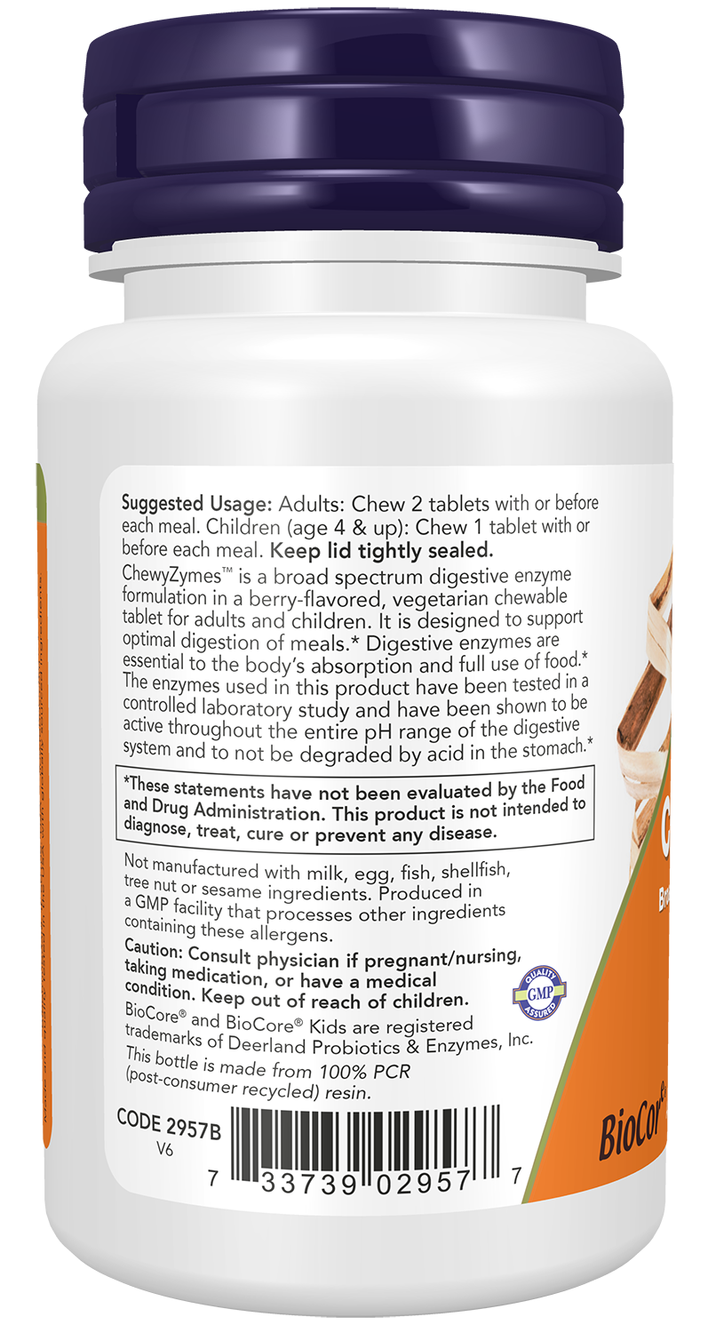 NOW Supplements, ChewyZymes, Berry Flavor, 90 Chewables