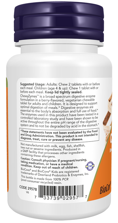 NOW Supplements, ChewyZymes, Berry Flavor, 90 Chewables
