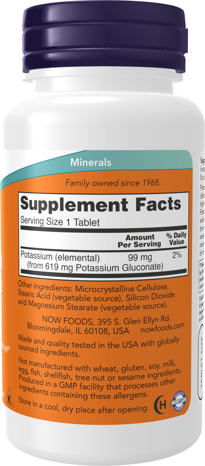 NOW Supplements, Potassium Gluconate 99mg, Easier to Swallow, 100 Tabs