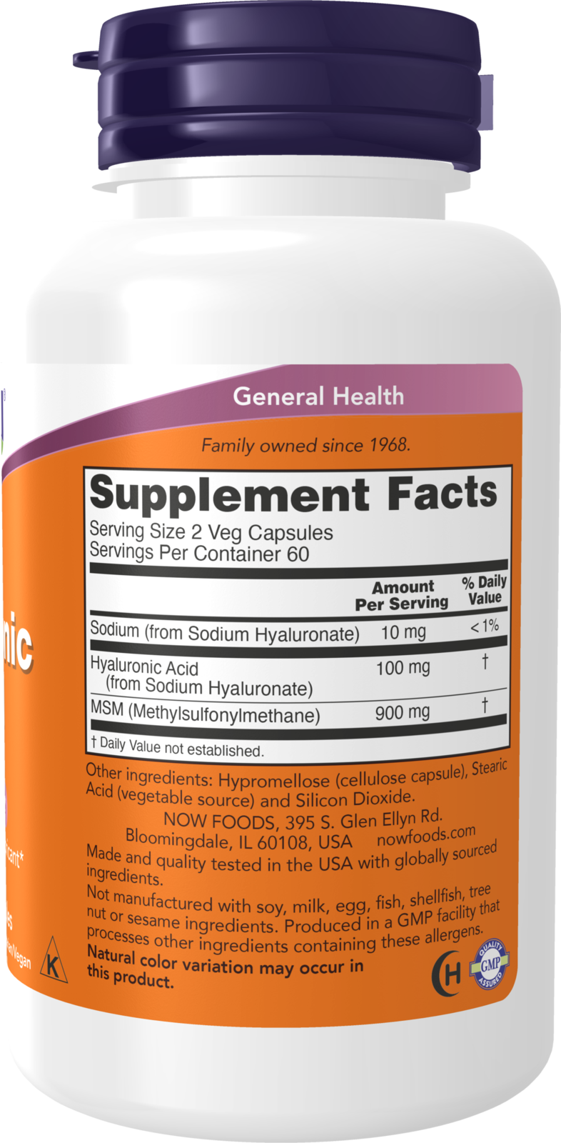 NOW Supplements, Hyaluronic Acid 50 mg, MSM, Joint Support*, 120 Veg Caps