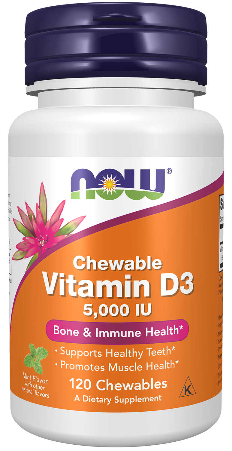 NOW Supplements, Vitamin D-3 5,000 IU, Mint Flavor, 120 Chewables