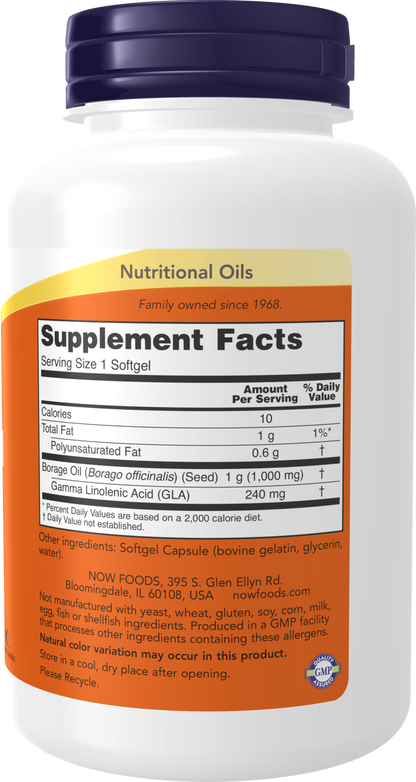 NOW Supplements, Borage Oil 1,000 mg with 240mg  GLA, 120 Softgels