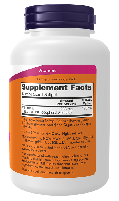 NOW Supplements, Vitamin E-400 IU, D-Alpha Tocopheryl, 250 Softgels