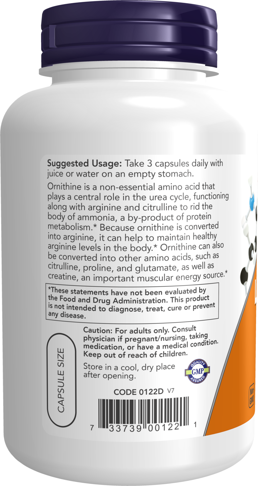NOW Supplements, L-Ornithine 500 mg, Amino Acid, 120 Veg Caps