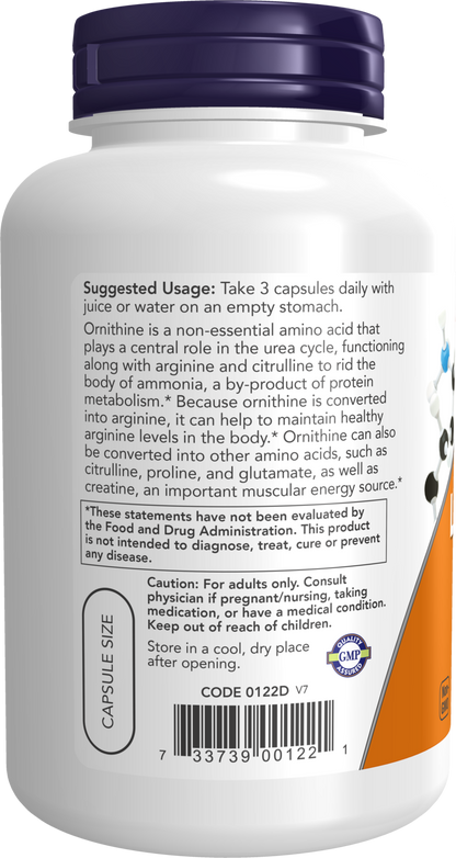NOW Supplements, L-Ornithine 500 mg, Amino Acid, 120 Veg Caps