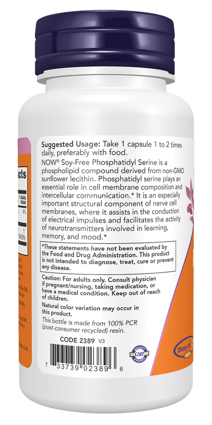 NOW Supplements, Soy-Free Phosphatidyl Serine (150mg), 60 Veg Caps