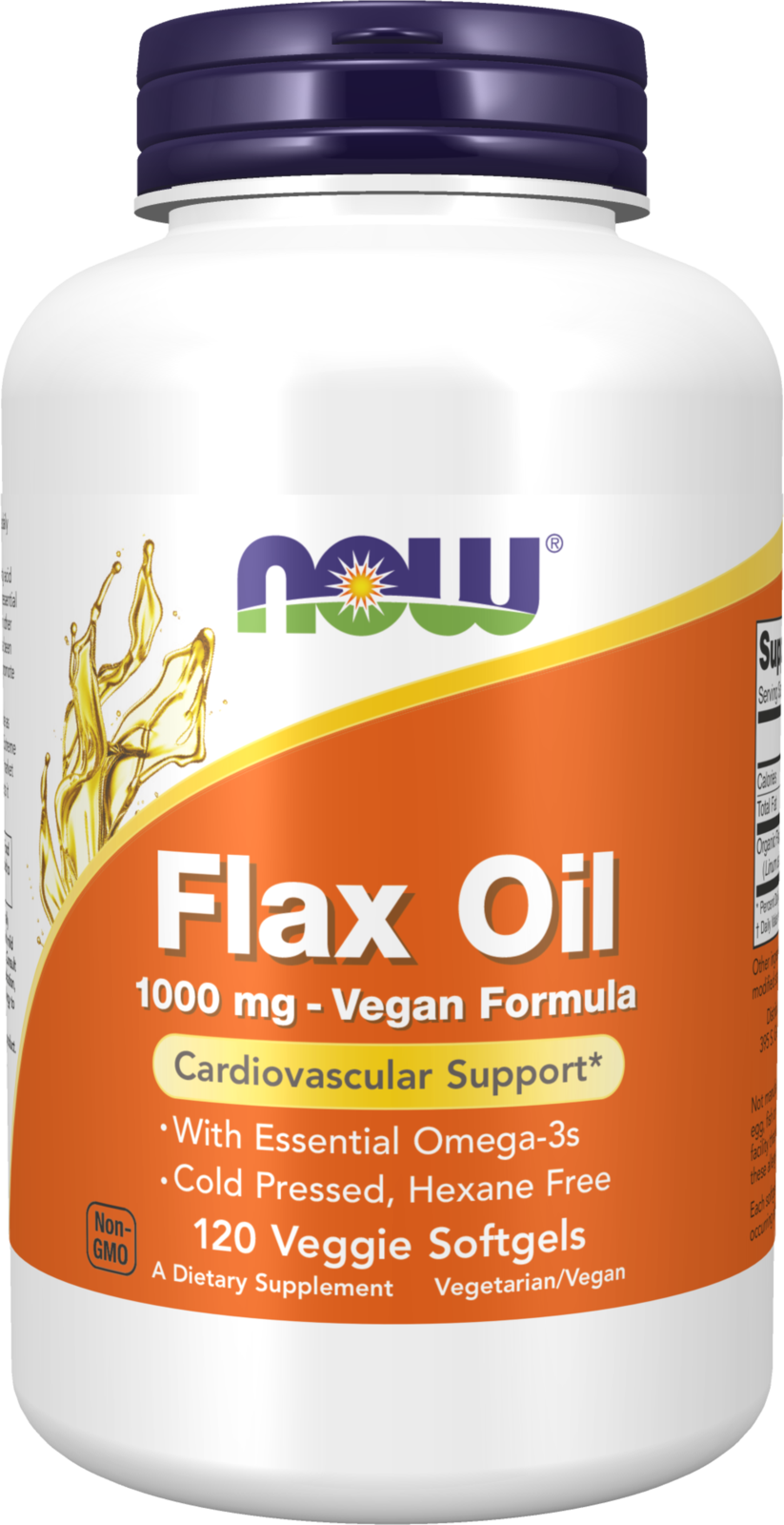 NOW Supplements, Flax Oil 1,000 mg, Cardiovascular Support*, 120 Veg Softgels